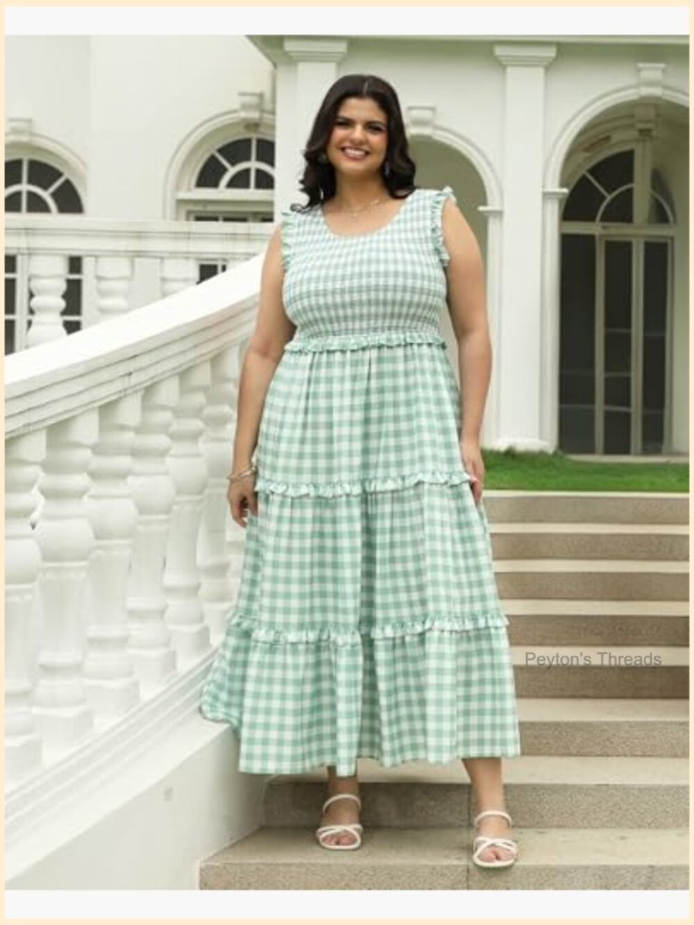 Plus Size Sleeveless Smocked Tiered Maxi Dress with Pockets - Picture 5 of 5